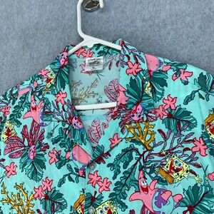 SpongeBob SquarePants Button Down Shirt Mens XL Teal Coral Reef Print